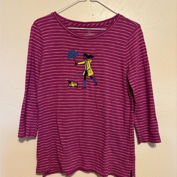 Talbots Petites Purple Striped Rainy Day Top | Size MP | Cotton Modal - Picture 1 of 7